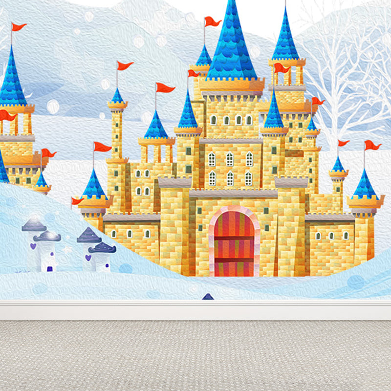 Large Cartoon Castle Wallpaper Mural Pastel Non-Woven Wall Art for House Decor, Custom Print Clearhalo 'Wall Decor' 'Wall Mural' 1697401