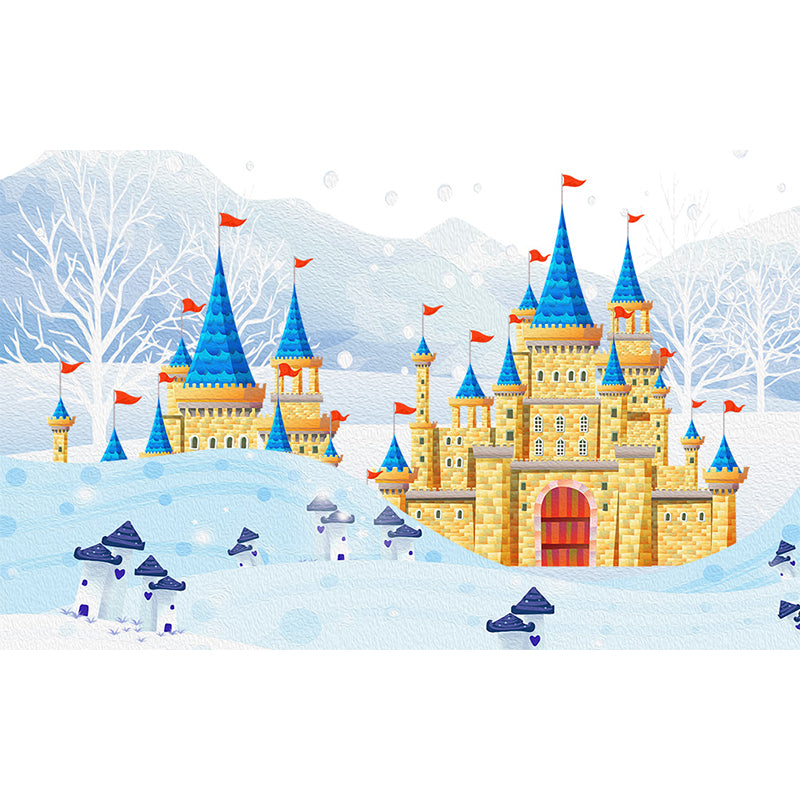 Large Cartoon Castle Wallpaper Mural Pastel Non-Woven Wall Art for House Decor, Custom Print Clearhalo 'Wall Decor' 'Wall Mural' 1697402