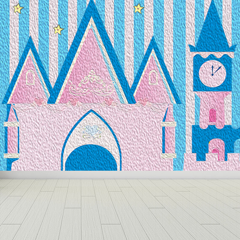 Large Cartoon Castle Wallpaper Mural Pastel Non-Woven Wall Art for House Decor, Custom Print Clearhalo 'Wall Decor' 'Wall Mural' 1697405