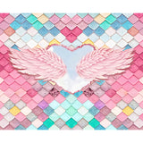 Pink Feather Wall Mural Wings with Fishscale Tile Modern Stain Resistant Wall Covering Clearhalo 'Wall Decor' 'Wall Mural' 1697432