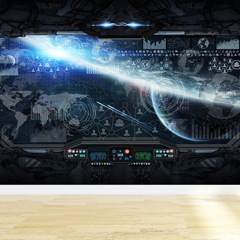 Space Capsule View Mural Wallpaper Sci-Fi Moisture Resistant Wall Art for Kids Room Grey Clearhalo 'Wall Decor' 'Wall Mural' 1697449