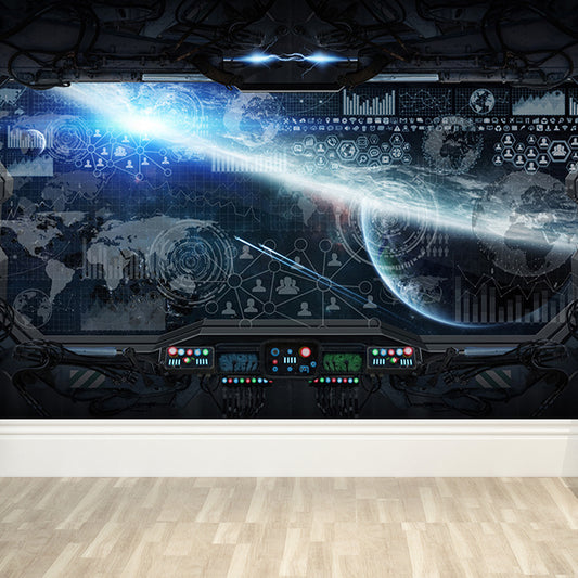 Space Capsule View Mural Wallpaper Sci-Fi Moisture Resistant Wall Art for Kids Room Clearhalo 'Wall Decor' 'Wall Mural' 1697450