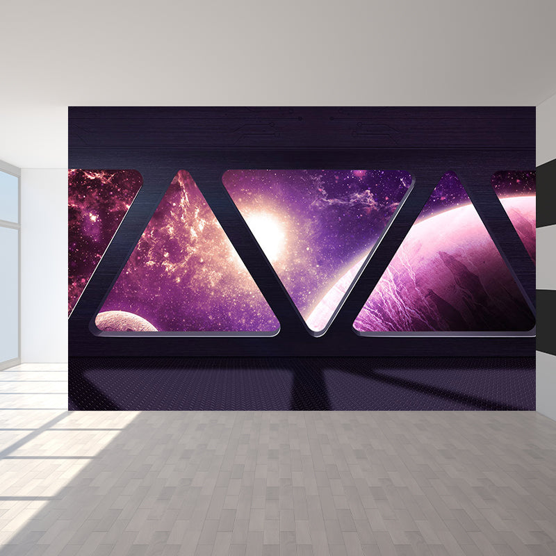 Space Capsule View Mural Wallpaper Sci-Fi Moisture Resistant Wall Art for Kids Room Purple Clearhalo 'Wall Decor' 'Wall Mural' 1697454