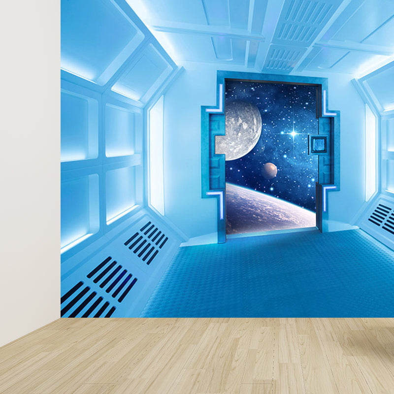 Space Capsule View Mural Wallpaper Sci-Fi Moisture Resistant Wall Art for Kids Room Clearhalo 'Wall Decor' 'Wall Mural' 1697460