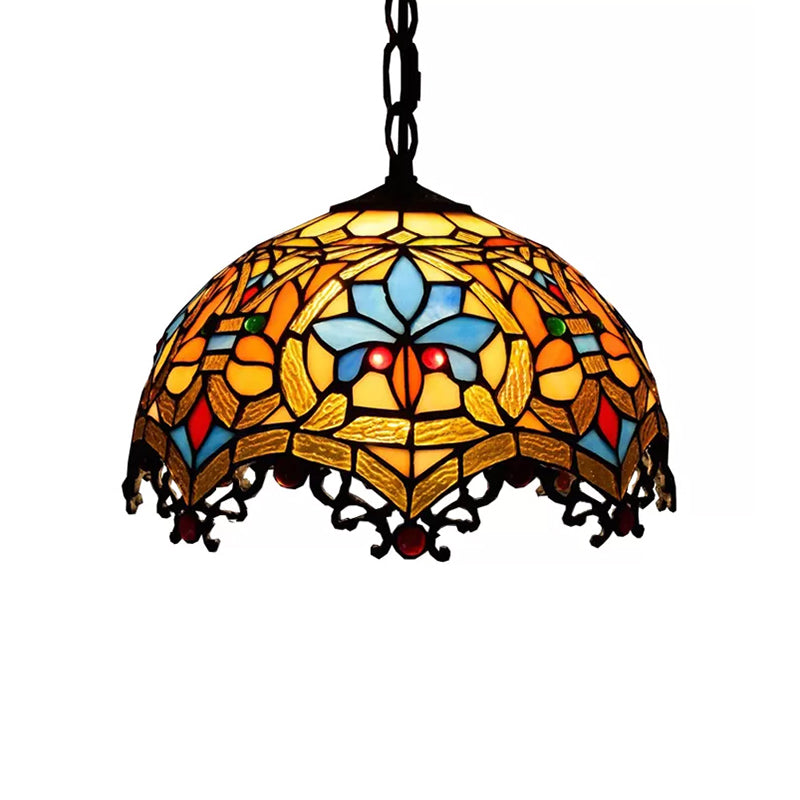 Victorian Style Hanging Lights for Dining Table, Stained Glass Domed Ceiling Fixture Clearhalo 'Ceiling Lights' 'Industrial' 'Middle Century Pendants' 'Pendant Lights' 'Pendants' 'Tiffany close to ceiling' 'Tiffany Pendants' 'Tiffany' Lighting' 169747