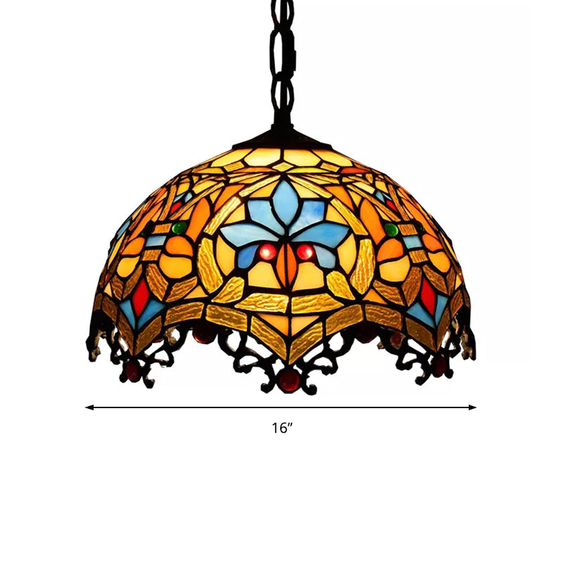 Victorian Style Hanging Lights for Dining Table, Stained Glass Domed Ceiling Fixture Clearhalo 'Ceiling Lights' 'Industrial' 'Middle Century Pendants' 'Pendant Lights' 'Pendants' 'Tiffany close to ceiling' 'Tiffany Pendants' 'Tiffany' Lighting' 169748