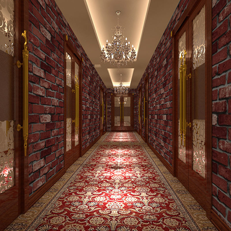 Steampunk Brickwork Wallpaper PVC Stain Resistant Dark Color Wall Covering for Home Red 1 Set Clearhalo 'Industrial wall decor' 'Industrial' 'Wallpaper' Wall Decor' 1697482