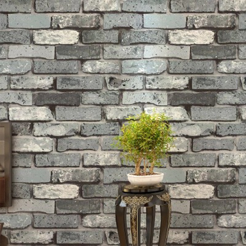 Steampunk Brickwork Wallpaper PVC Stain Resistant Dark Color Wall Covering for Home Grey 1 Set Clearhalo 'Industrial wall decor' 'Industrial' 'Wallpaper' Wall Decor' 1697491