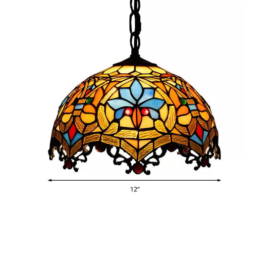 Victorian Style Hanging Lights for Dining Table, Stained Glass Domed Ceiling Fixture Clearhalo 'Ceiling Lights' 'Industrial' 'Middle Century Pendants' 'Pendant Lights' 'Pendants' 'Tiffany close to ceiling' 'Tiffany Pendants' 'Tiffany' Lighting' 169749