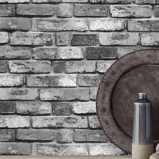 Moisture Resistant Brick Wallpaper Roll PVC Steampunk Wall Decor for Living Room Grey Clearhalo 'Industrial wall decor' 'Industrial' 'Wallpaper' Wall Decor' 1697506