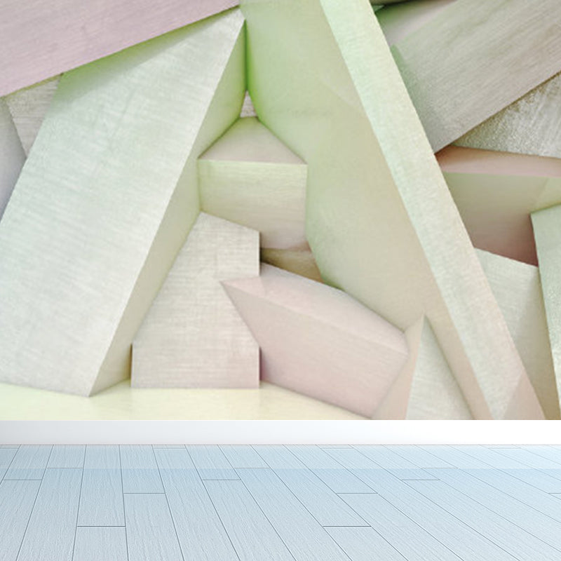 Extra Large Geometric Wall Mural Soft Color Non-Woven Wall Decor for Girls Bedroom, Custom Light Green Clearhalo 'Wall Decor' 'Wall Mural' 1697548