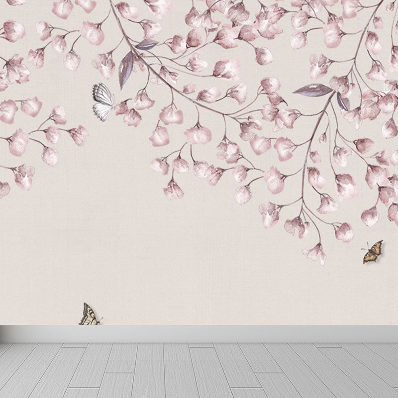 Light Color Flower Branch Mural Moisture Resistant Contemporary Bathroom Wall Art Pink Clearhalo 'Wall Decor' 'Wall Mural' 1697563