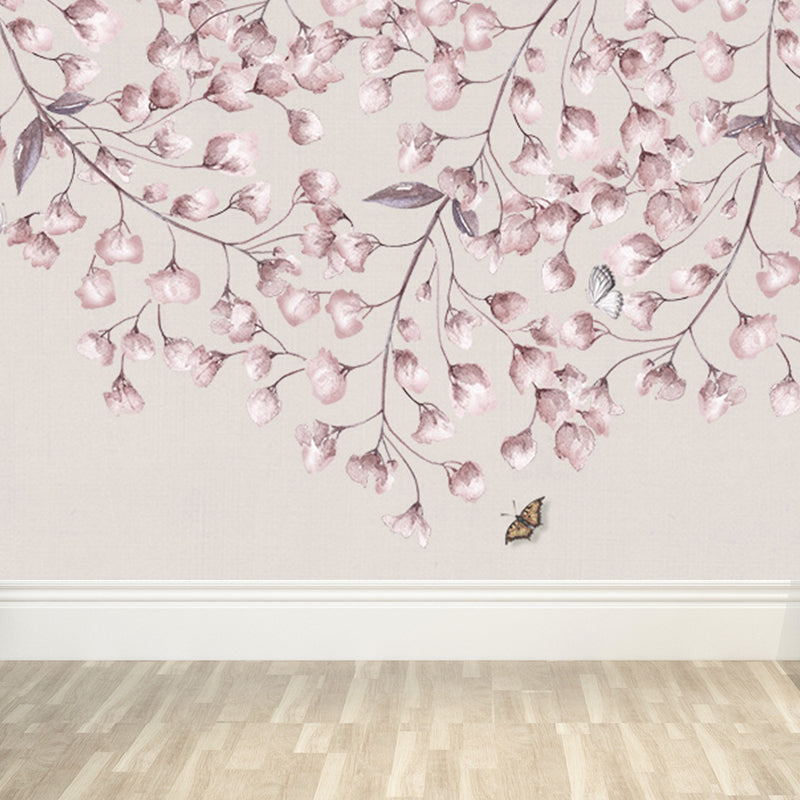 Light Color Flower Branch Mural Moisture Resistant Contemporary Bathroom Wall Art Clearhalo 'Wall Decor' 'Wall Mural' 1697565