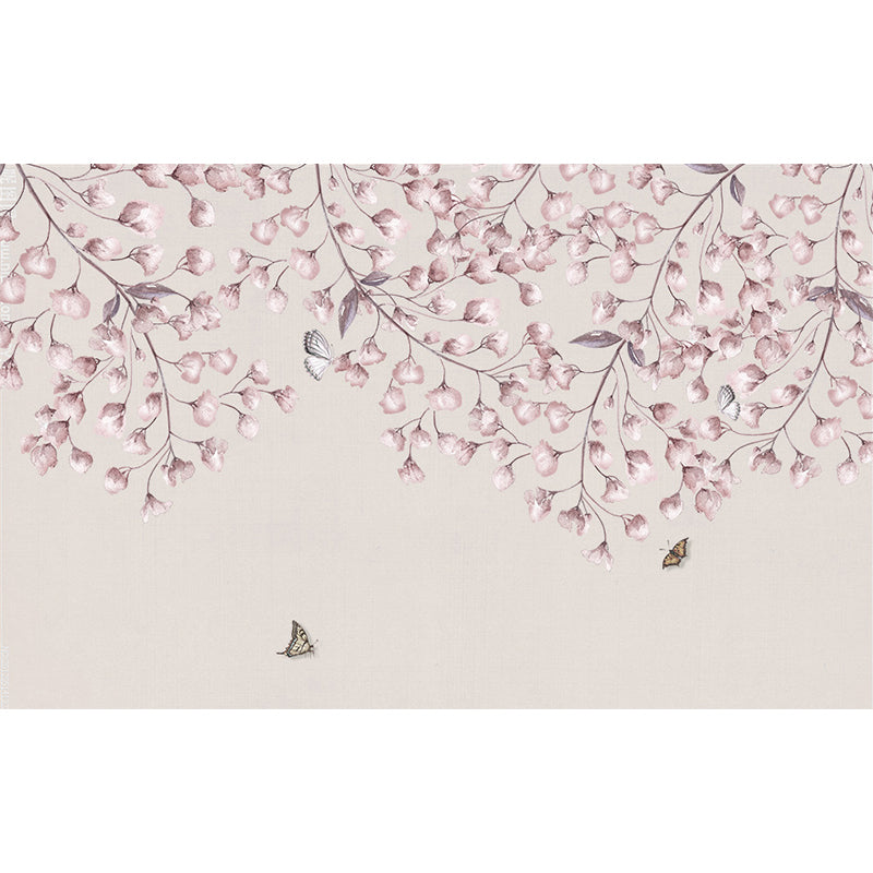 Light Color Flower Branch Mural Moisture Resistant Contemporary Bathroom Wall Art Clearhalo 'Wall Decor' 'Wall Mural' 1697566