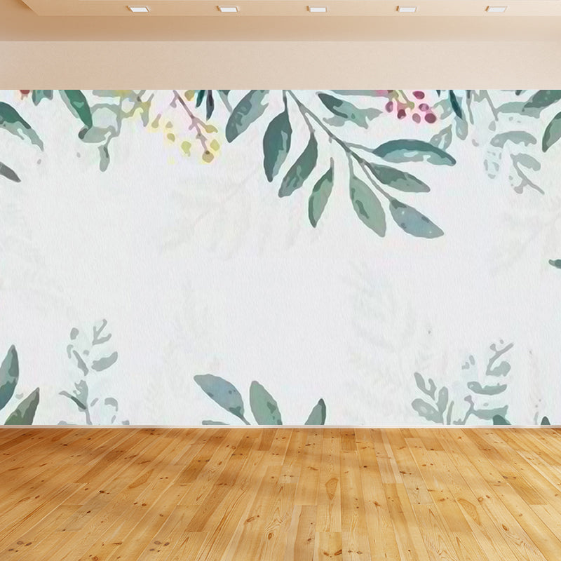 Light Color Flower Branch Mural Moisture Resistant Contemporary Bathroom Wall Art Blackish Green Clearhalo 'Wall Decor' 'Wall Mural' 1697573