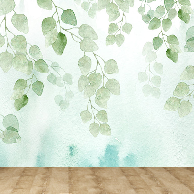 Light Color Flower Branch Mural Moisture Resistant Contemporary Bathroom Wall Art Green Clearhalo 'Wall Decor' 'Wall Mural' 1697578