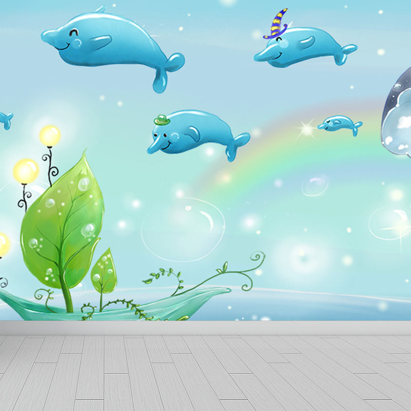 Fantasy Sea Animal Mural Wallpaper Kids Style Non-Woven Fabric Wall Covering for Room Blue Clearhalo 'Wall Decor' 'Wall Mural' 1697593