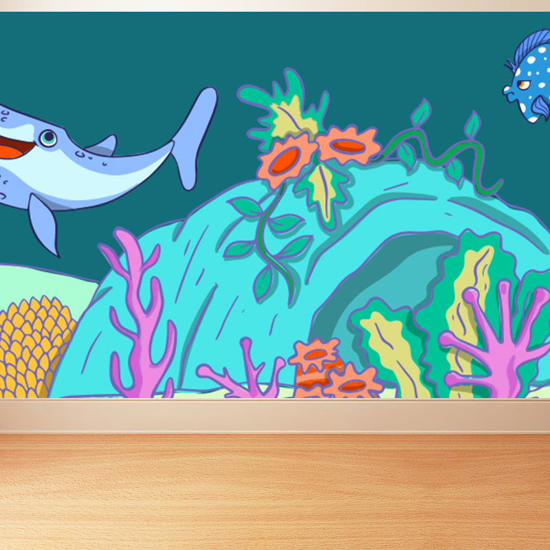 Fantasy Sea Animal Mural Wallpaper Kids Style Non-Woven Fabric Wall Covering for Room Clearhalo 'Wall Decor' 'Wall Mural' 1697599
