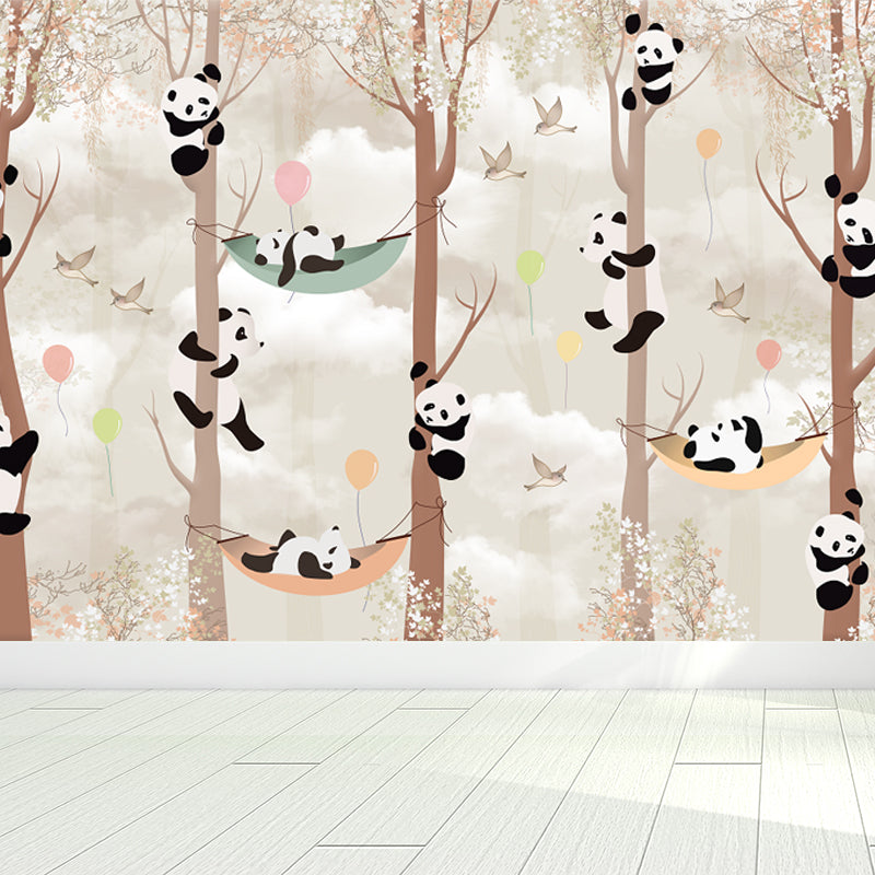 Whole Cartoon Mural Wallpaper Brown Panda Climbing Wall Decor, Personalized Size Brown Clearhalo 'Wall Decor' 'Wall Mural' 1697603