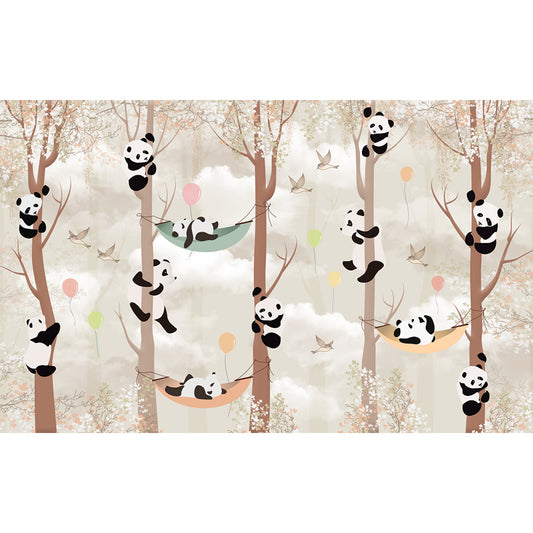 Whole Cartoon Mural Wallpaper Brown Panda Climbing Wall Decor, Personalized Size Clearhalo 'Wall Decor' 'Wall Mural' 1697606
