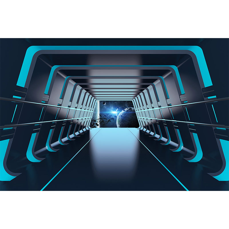 Futuristic Spaceship Hallway Mural Decal for Living Room Personalized Wall Art in Bright Color Clearhalo 'Wall Decor' 'Wall Mural' 1697631