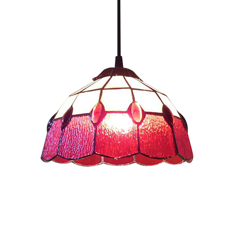 Stained Glass Beaded Drop Lamp Tiffany-Style 1 Head Pink/Green Pendant Lighting Fixture for Hall Clearhalo 'Ceiling Lights' 'Close To Ceiling Lights' 'Industrial' 'Middle Century Pendants' 'Pendant Lights' 'Pendants' 'Tiffany close to ceiling' 'Tiffany Pendants' 'Tiffany' Lighting' 169765