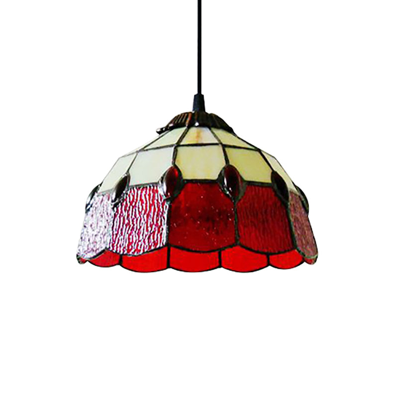 Stained Glass Beaded Drop Lamp Tiffany-Style 1 Head Pink/Green Pendant Lighting Fixture for Hall Clearhalo 'Ceiling Lights' 'Close To Ceiling Lights' 'Industrial' 'Middle Century Pendants' 'Pendant Lights' 'Pendants' 'Tiffany close to ceiling' 'Tiffany Pendants' 'Tiffany' Lighting' 169766