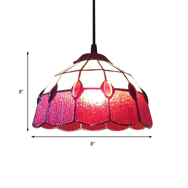 Stained Glass Beaded Drop Lamp Tiffany-Style 1 Head Pink/Green Pendant Lighting Fixture for Hall Clearhalo 'Ceiling Lights' 'Close To Ceiling Lights' 'Industrial' 'Middle Century Pendants' 'Pendant Lights' 'Pendants' 'Tiffany close to ceiling' 'Tiffany Pendants' 'Tiffany' Lighting' 169767