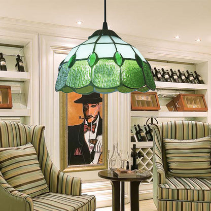 Stained Glass Beaded Drop Lamp Tiffany-Style 1 Head Pink/Green Pendant Lighting Fixture for Hall Green Clearhalo 'Ceiling Lights' 'Close To Ceiling Lights' 'Industrial' 'Middle Century Pendants' 'Pendant Lights' 'Pendants' 'Tiffany close to ceiling' 'Tiffany Pendants' 'Tiffany' Lighting' 169768