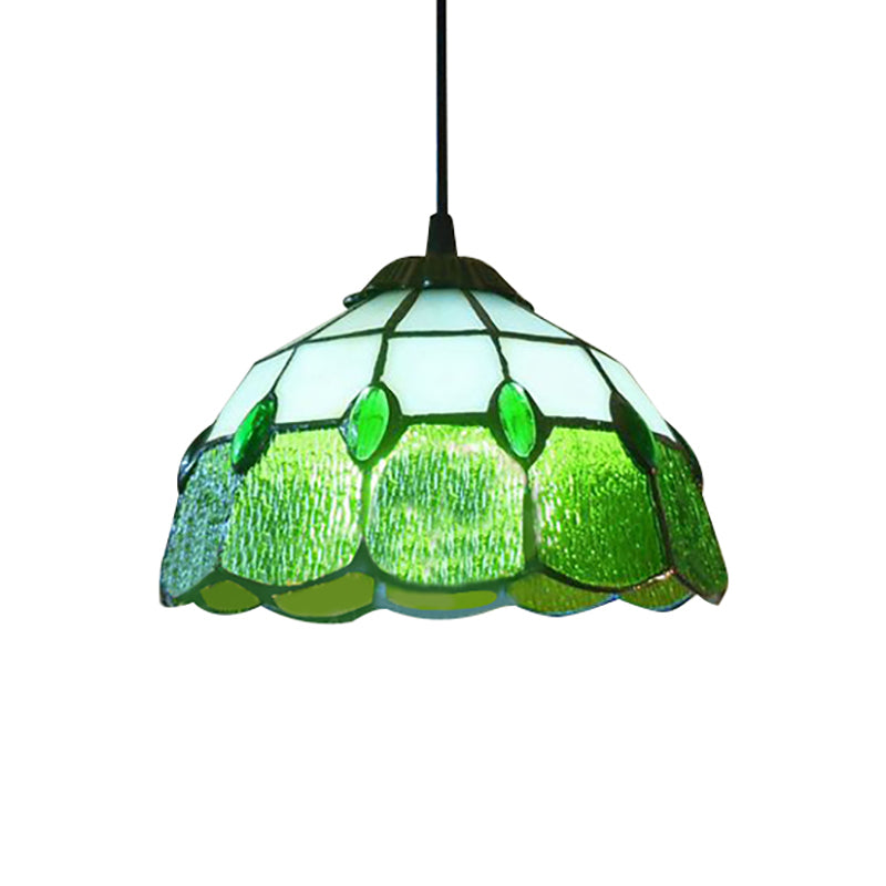 Stained Glass Beaded Drop Lamp Tiffany-Style 1 Head Pink/Green Pendant Lighting Fixture for Hall Clearhalo 'Ceiling Lights' 'Close To Ceiling Lights' 'Industrial' 'Middle Century Pendants' 'Pendant Lights' 'Pendants' 'Tiffany close to ceiling' 'Tiffany Pendants' 'Tiffany' Lighting' 169769