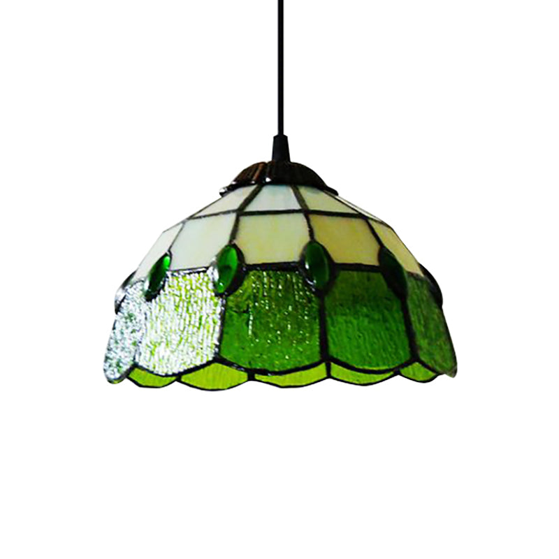 Stained Glass Beaded Drop Lamp Tiffany-Style 1 Head Pink/Green Pendant Lighting Fixture for Hall Clearhalo 'Ceiling Lights' 'Close To Ceiling Lights' 'Industrial' 'Middle Century Pendants' 'Pendant Lights' 'Pendants' 'Tiffany close to ceiling' 'Tiffany Pendants' 'Tiffany' Lighting' 169770