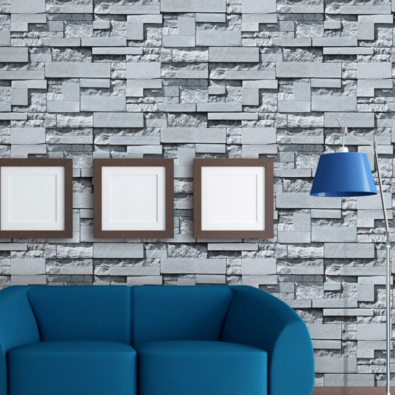 Patterned Bricks and Rocks Wallpaper Light Color Steampunk Wall Covering for Home Blue Clearhalo 'Industrial wall decor' 'Industrial' 'Wallpaper' Wall Decor' 1697703