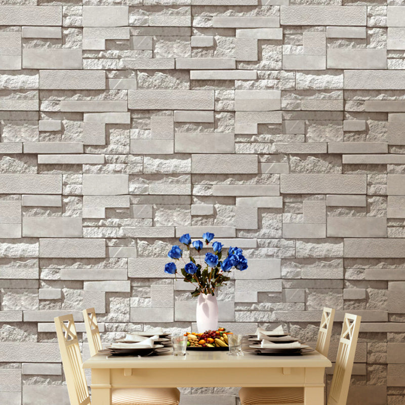 Patterned Bricks and Rocks Wallpaper Light Color Steampunk Wall Covering for Home Grey Clearhalo 'Industrial wall decor' 'Industrial' 'Wallpaper' Wall Decor' 1697706