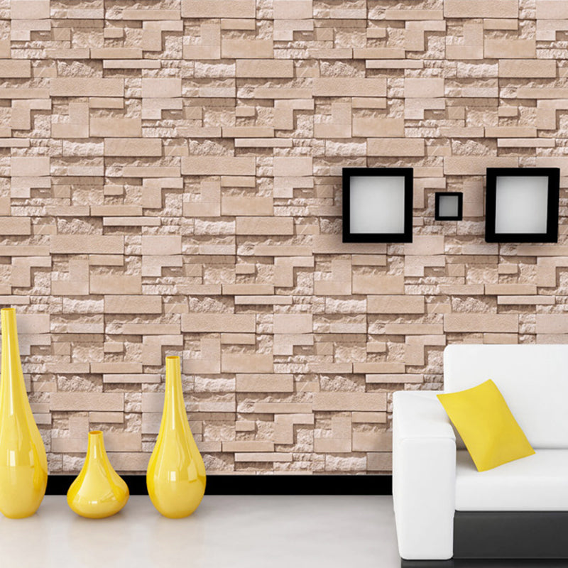 Patterned Bricks and Rocks Wallpaper Light Color Steampunk Wall Covering for Home Yellow Clearhalo 'Industrial wall decor' 'Industrial' 'Wallpaper' Wall Decor' 1697709