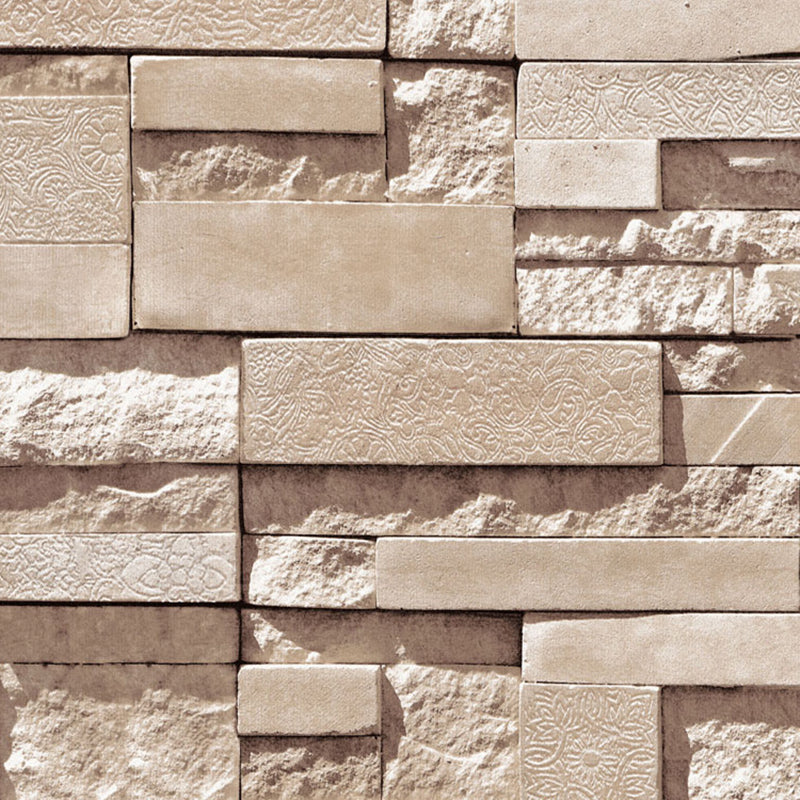 Patterned Bricks and Rocks Wallpaper Light Color Steampunk Wall Covering for Home Clearhalo 'Industrial wall decor' 'Industrial' 'Wallpaper' Wall Decor' 1697710