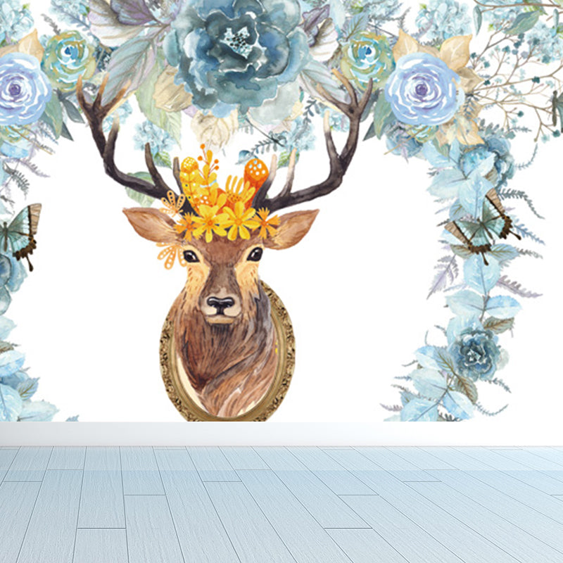 Stain Resistant Reindeer Mural Non-Woven Texture Modern Wall Decor for Girls Room Clearhalo 'Wall Decor' 'Wall Mural' 1697781