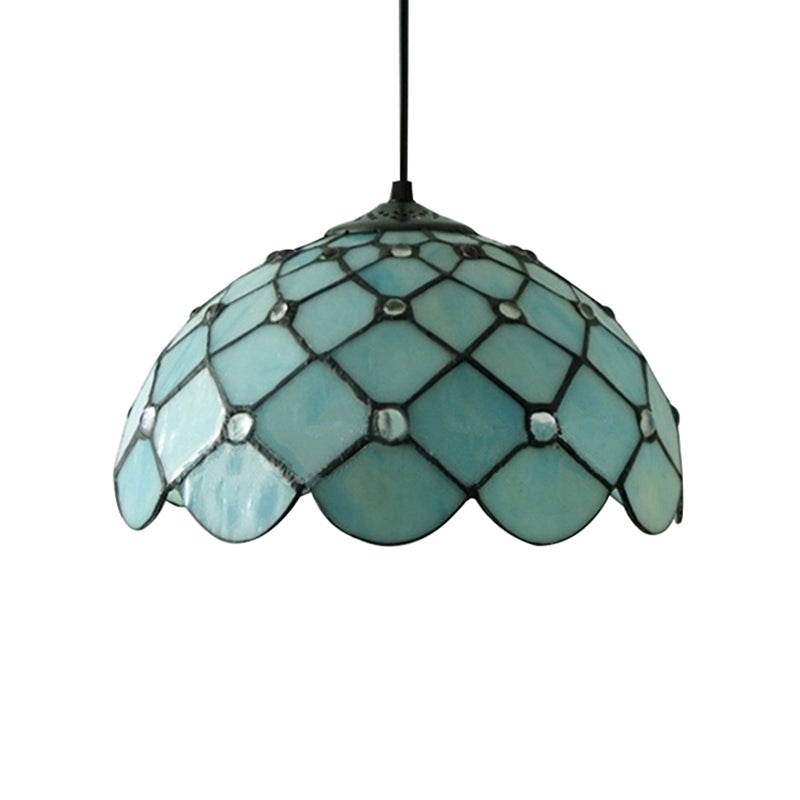 Jewel Hanging Light Fixture Mediterranean Blue Glass 1 Light Suspension Pendant with Cord/Chain for Kitchen Island Clearhalo 'Ceiling Lights' 'Industrial' 'Middle Century Pendants' 'Pendant Lights' 'Pendants' 'Tiffany close to ceiling' 'Tiffany Pendants' 'Tiffany' Lighting' 169779