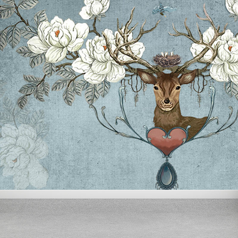 Stain Resistant Reindeer Mural Non-Woven Texture Modern Wall Decor for Girls Room Dark Blue Clearhalo 'Wall Decor' 'Wall Mural' 1697790