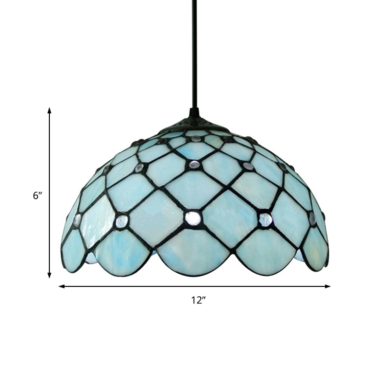 Jewel Hanging Light Fixture Mediterranean Blue Glass 1 Light Suspension Pendant with Cord/Chain for Kitchen Island Clearhalo 'Ceiling Lights' 'Industrial' 'Middle Century Pendants' 'Pendant Lights' 'Pendants' 'Tiffany close to ceiling' 'Tiffany Pendants' 'Tiffany' Lighting' 169780