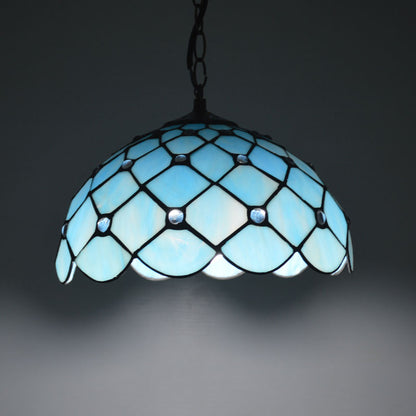 Jewel Hanging Light Fixture Mediterranean Blue Glass 1 Light Suspension Pendant with Cord/Chain for Kitchen Island Blue Chain Clearhalo 'Ceiling Lights' 'Industrial' 'Middle Century Pendants' 'Pendant Lights' 'Pendants' 'Tiffany close to ceiling' 'Tiffany Pendants' 'Tiffany' Lighting' 169781