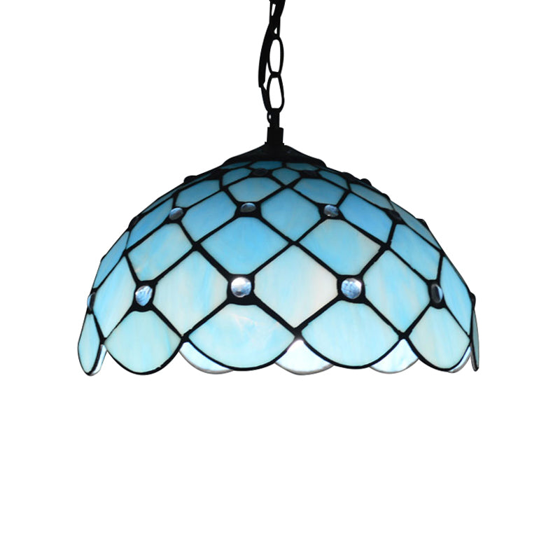 Jewel Hanging Light Fixture Mediterranean Blue Glass 1 Light Suspension Pendant with Cord/Chain for Kitchen Island Clearhalo 'Ceiling Lights' 'Industrial' 'Middle Century Pendants' 'Pendant Lights' 'Pendants' 'Tiffany close to ceiling' 'Tiffany Pendants' 'Tiffany' Lighting' 169782