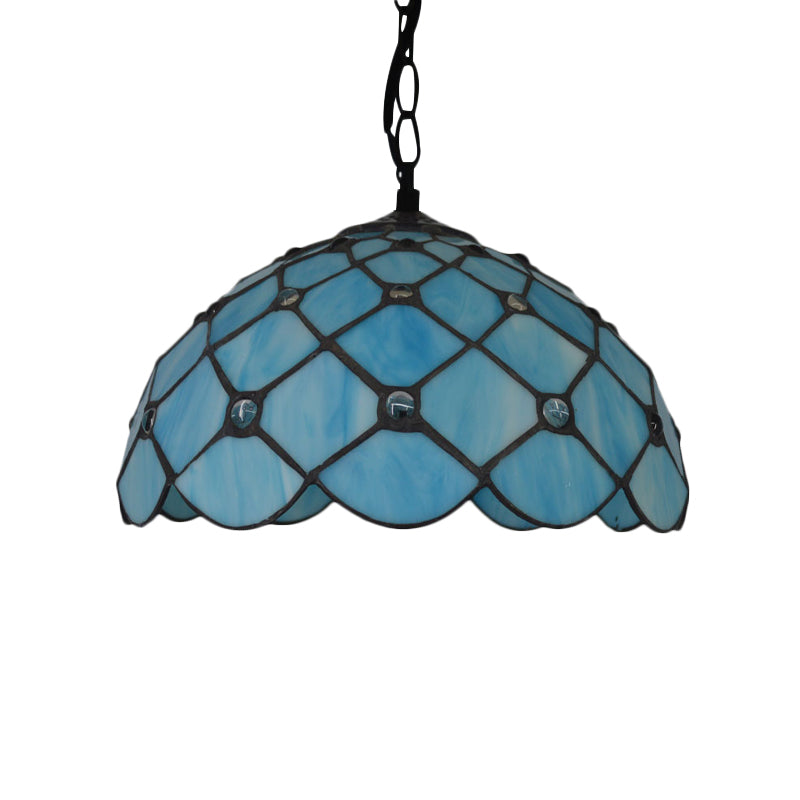 Jewel Hanging Light Fixture Mediterranean Blue Glass 1 Light Suspension Pendant with Cord/Chain for Kitchen Island Clearhalo 'Ceiling Lights' 'Industrial' 'Middle Century Pendants' 'Pendant Lights' 'Pendants' 'Tiffany close to ceiling' 'Tiffany Pendants' 'Tiffany' Lighting' 169783