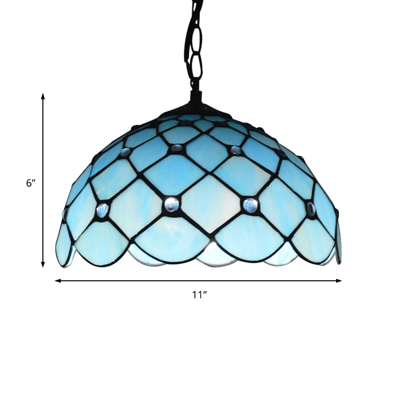 Jewel Hanging Light Fixture Mediterranean Blue Glass 1 Light Suspension Pendant with Cord/Chain for Kitchen Island Clearhalo 'Ceiling Lights' 'Industrial' 'Middle Century Pendants' 'Pendant Lights' 'Pendants' 'Tiffany close to ceiling' 'Tiffany Pendants' 'Tiffany' Lighting' 169784