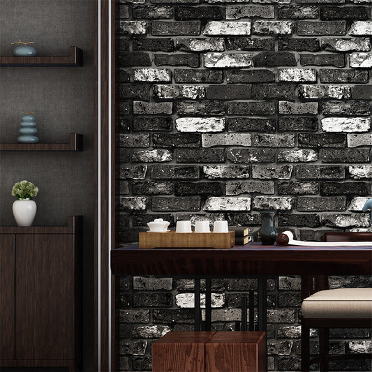 Dark Color Wrecked Brickwork Wallpaper Moisture Resistant Wall Covering for Accent Wall Black Clearhalo 'Industrial wall decor' 'Industrial' 'Wallpaper' Wall Decor' 1697872