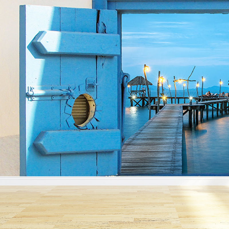 Novelty Scenery Wall Paper Mural for Child Bedroom, Pastel Color, Stain Resistant Blue Clearhalo 'Wall Decor' 'Wall Mural' 1697885