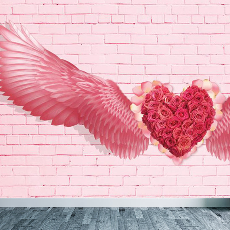 Pink Angel Wings Mural Decal Feather Trendy Waterproof Wall Covering for Girls Room Pink Design 1 Clearhalo 'Wall Decor' 'Wall Mural' 1697895