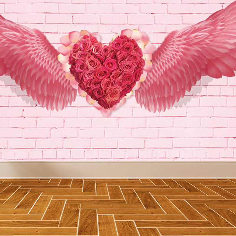 Pink Angel Wings Mural Decal Feather Trendy Waterproof Wall Covering for Girls Room Clearhalo 'Wall Decor' 'Wall Mural' 1697897