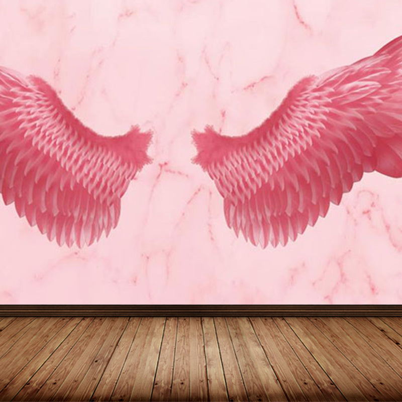 Pink Angel Wings Mural Decal Feather Trendy Waterproof Wall Covering for Girls Room Clearhalo 'Wall Decor' 'Wall Mural' 1697901