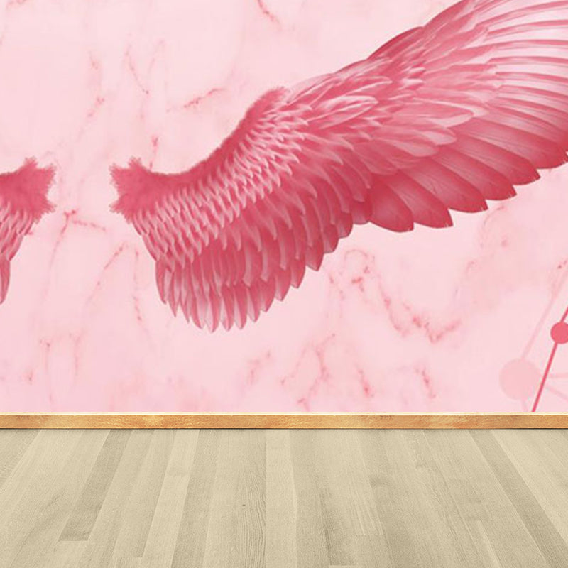 Pink Angel Wings Mural Decal Feather Trendy Waterproof Wall Covering for Girls Room Clearhalo 'Wall Decor' 'Wall Mural' 1697902