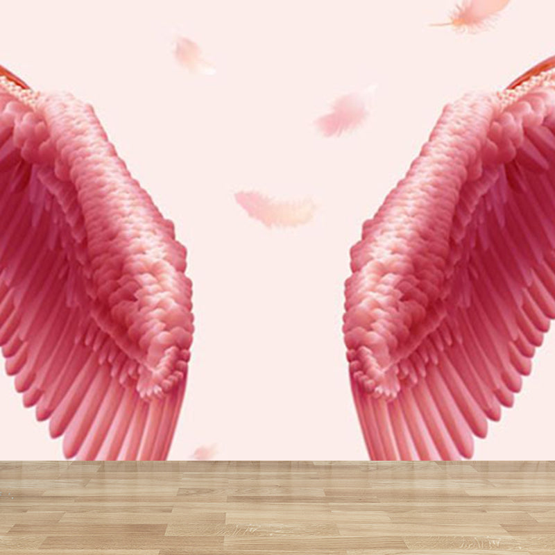 Pink Angel Wings Mural Decal Feather Trendy Waterproof Wall Covering for Girls Room Clearhalo 'Wall Decor' 'Wall Mural' 1697906